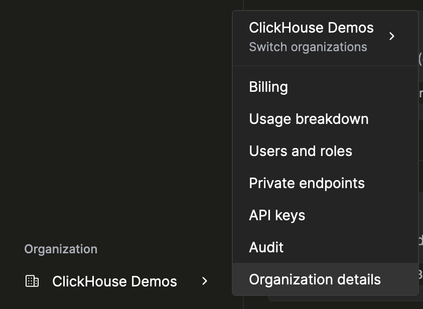 ClickHouse Cloud 활동 탭